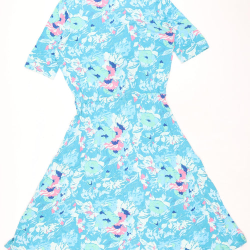 Patra Womens Blue Floral Viscose Fit & Flare Size M Sweetheart - Pull Cord Waist