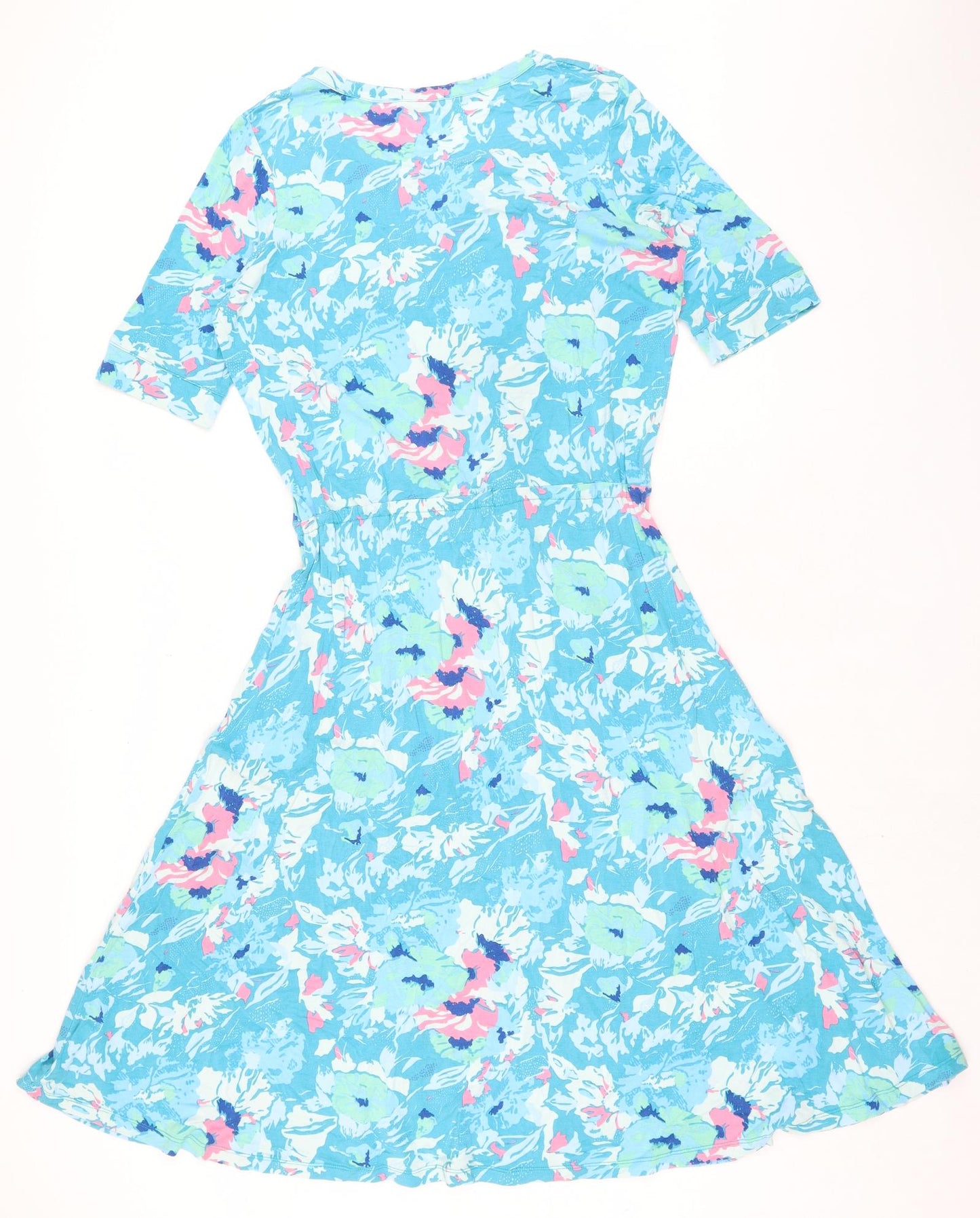 Patra Womens Blue Floral Viscose Fit & Flare Size M Sweetheart - Pull Cord Waist