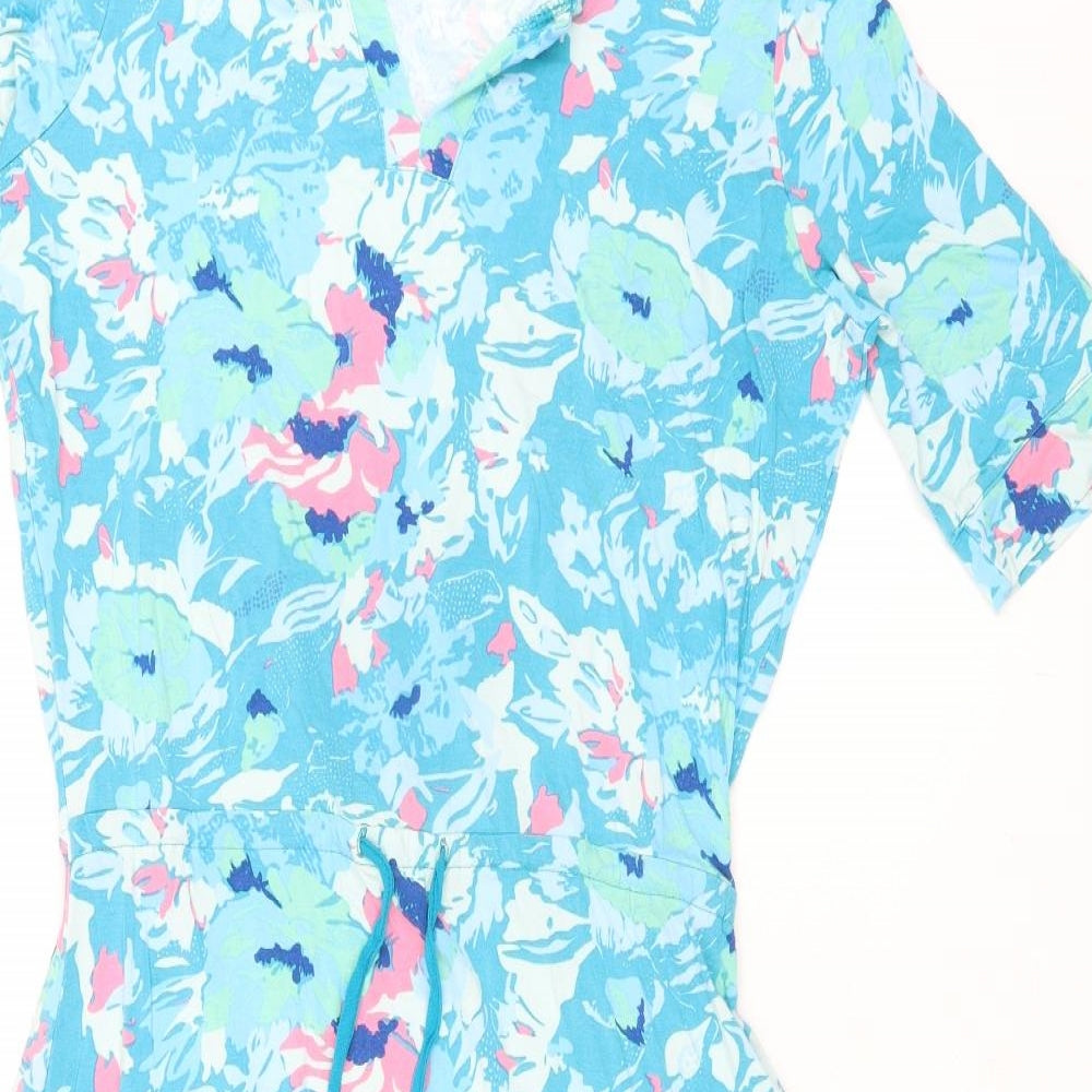 Patra Womens Blue Floral Viscose Fit & Flare Size M Sweetheart - Pull Cord Waist