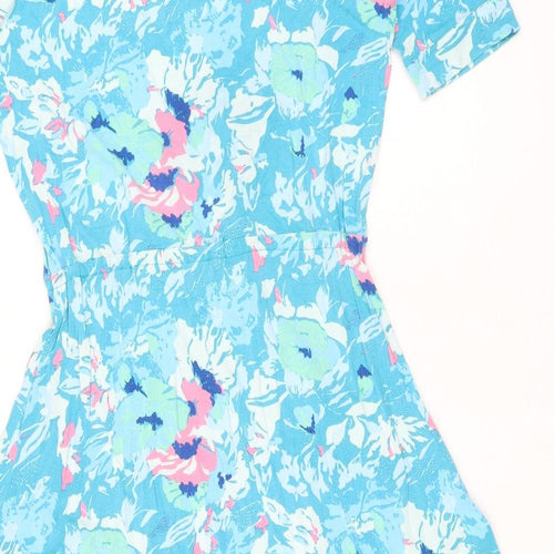 Patra Womens Blue Floral Viscose Fit & Flare Size M Sweetheart - Pull Cord Waist