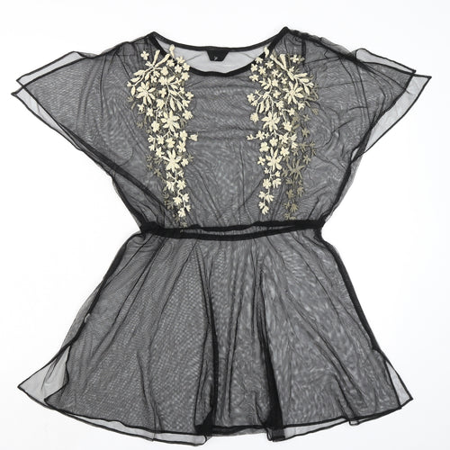 Topshop Womens Black Polyester Basic Blouse Size 10 Boat Neck - Shear