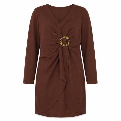 Topshop Womens Brown Polyester Pencil Dress Size 14 V-Neck Zip
