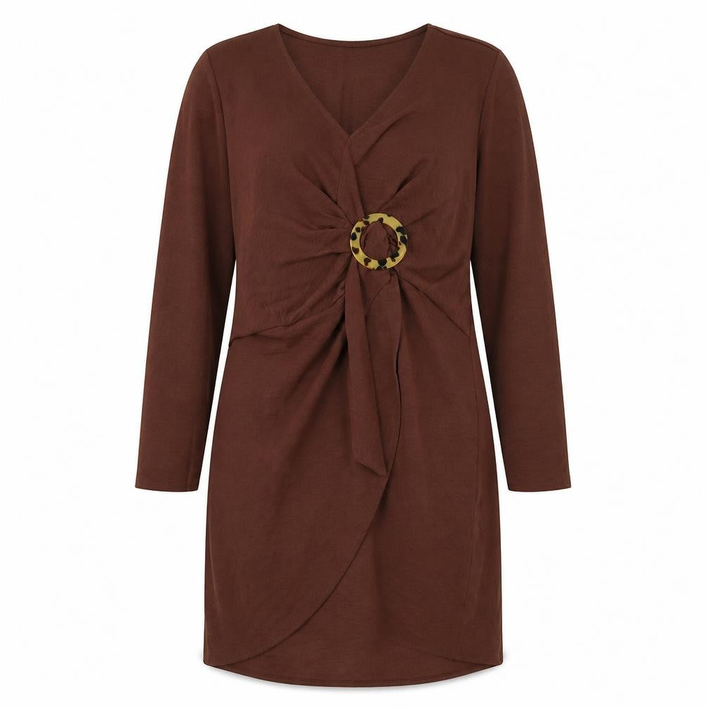 Topshop Womens Brown Polyester Pencil Dress Size 14 V-Neck Zip