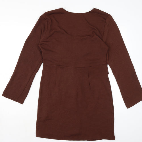 Topshop Womens Brown Polyester Pencil Dress Size 14 V-Neck Zip