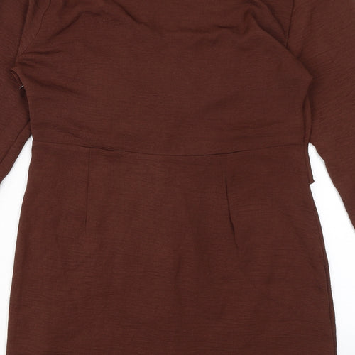 Topshop Womens Brown Polyester Pencil Dress Size 14 V-Neck Zip