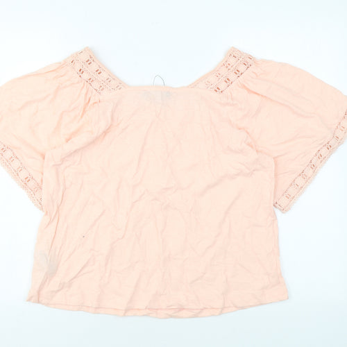 Marks and Spencer Womens Pink Cotton Basic T-Shirt Size 8 Scoop Neck