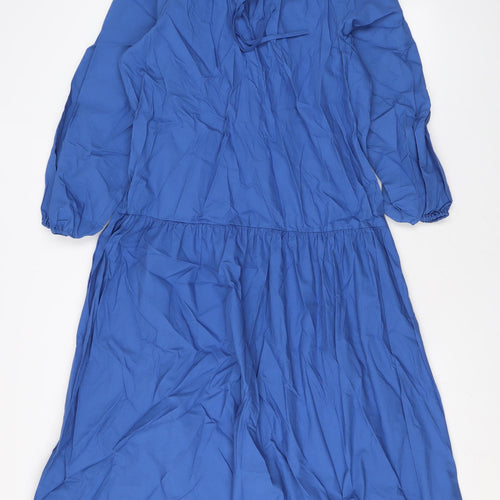 Marks and Spencer Womens Blue Cotton A-Line Size 12 V-Neck Pullover