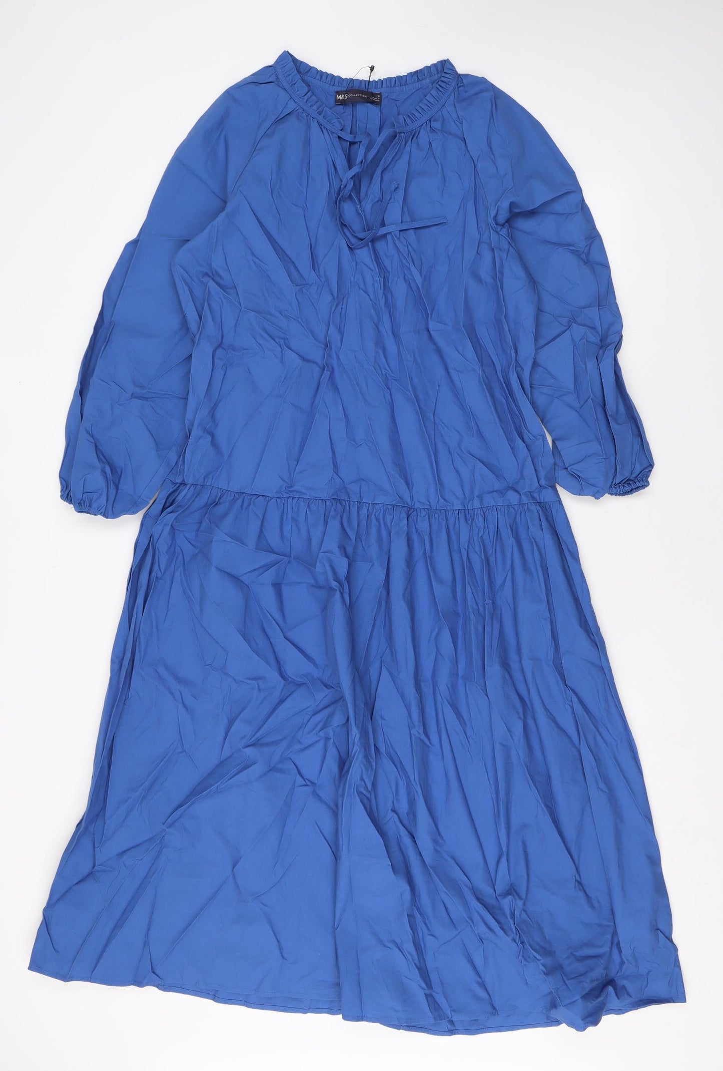 Marks and Spencer Womens Blue Cotton A-Line Size 12 V-Neck Pullover