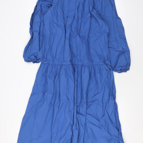Marks and Spencer Womens Blue Cotton A-Line Size 12 V-Neck Pullover
