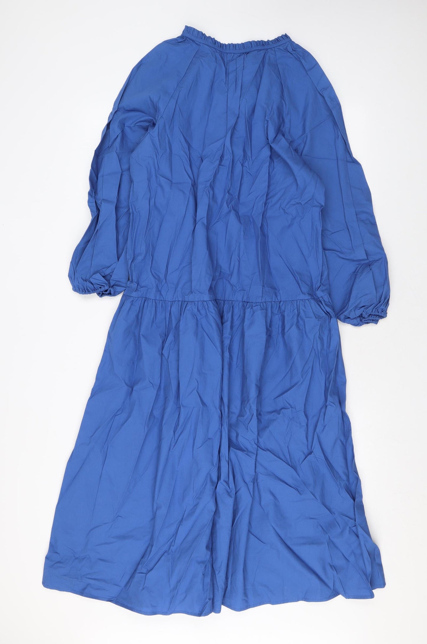 Marks and Spencer Womens Blue Cotton A-Line Size 12 V-Neck Pullover
