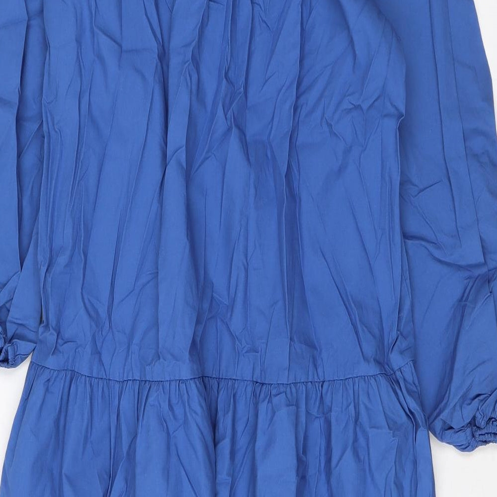 Marks and Spencer Womens Blue Cotton A-Line Size 12 V-Neck Pullover