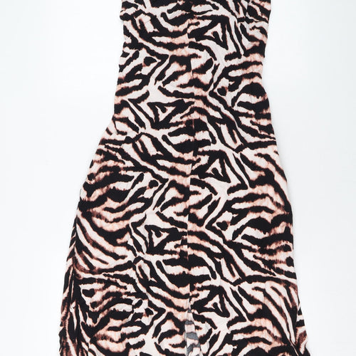 Marks and Spencer Womens Brown Animal Print Viscose A-Line Size 10 V-Neck Tie - Zebra Print