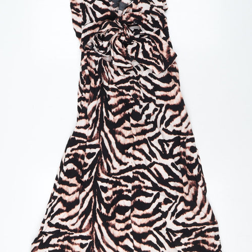 Marks and Spencer Womens Brown Animal Print Viscose A-Line Size 10 V-Neck Tie - Zebra Print