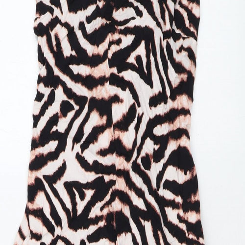 Marks and Spencer Womens Brown Animal Print Viscose A-Line Size 10 V-Neck Tie - Zebra Print