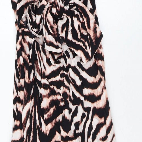 Marks and Spencer Womens Brown Animal Print Viscose A-Line Size 10 V-Neck Tie - Zebra Print