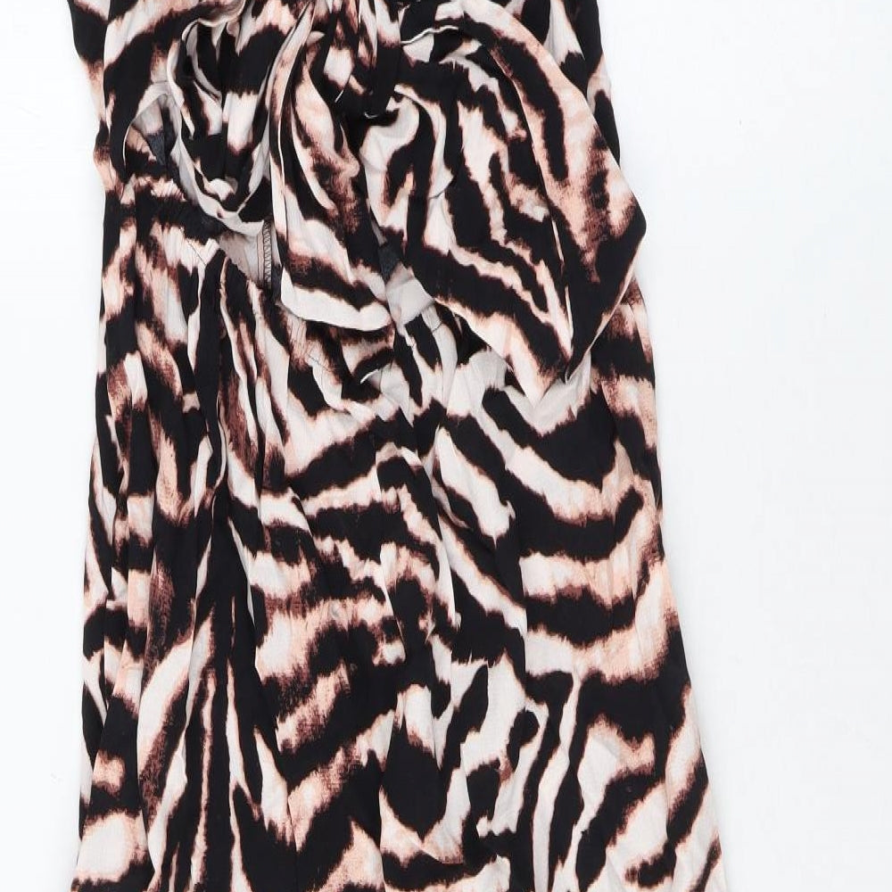 Marks and Spencer Womens Brown Animal Print Viscose A-Line Size 10 V-Neck Tie - Zebra Print
