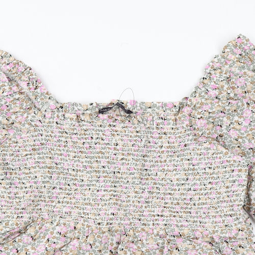 Marks and Spencer Womens Multicoloured Floral Cotton Basic Blouse Size 14 Square Neck