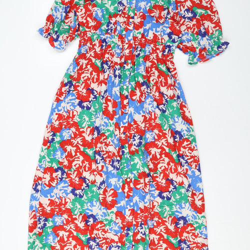 Marks and Spencer Womens Multicoloured Floral Polyester Maxi Size 10 V-Neck Pullover
