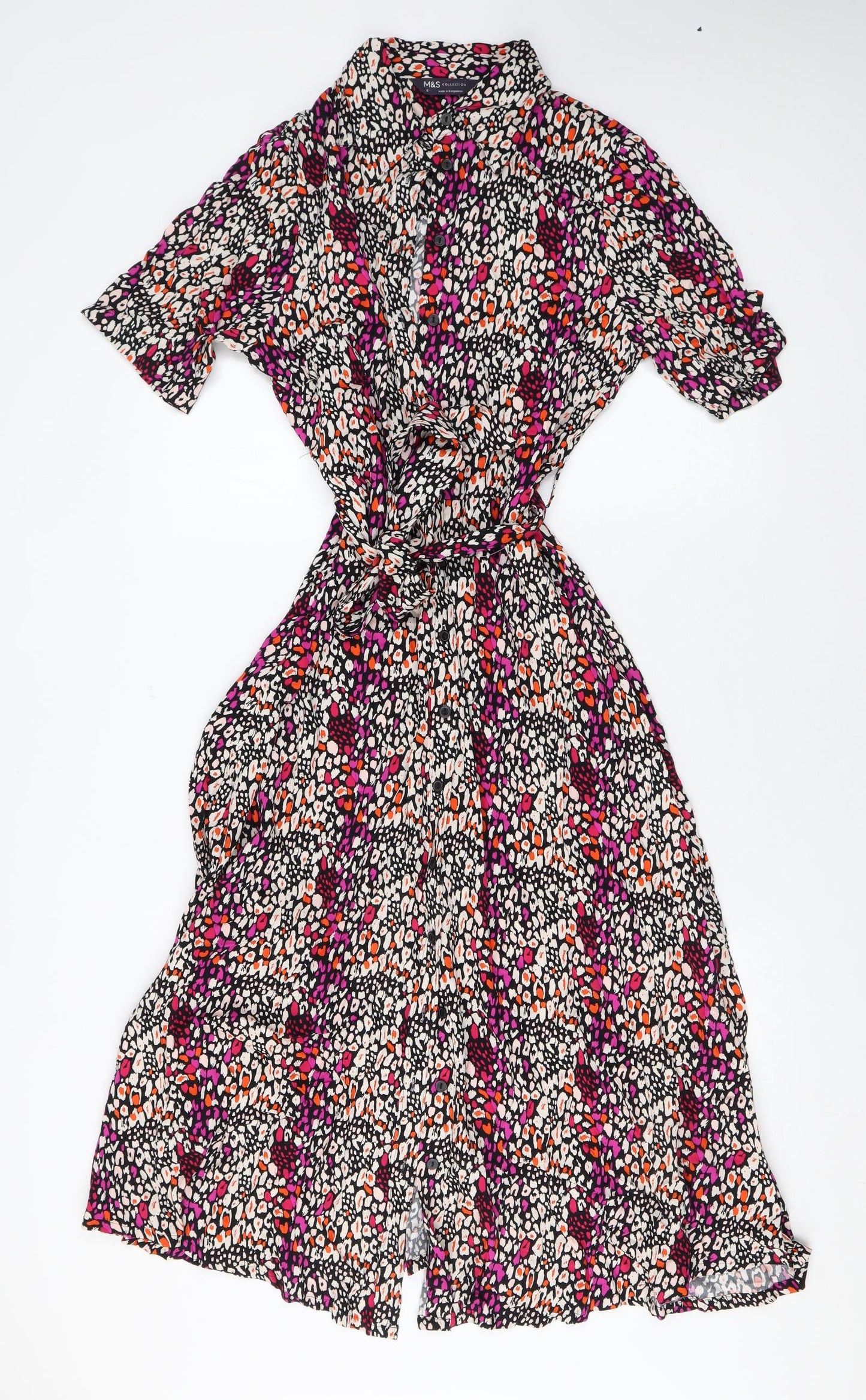 Marks and Spencer Womens Multicoloured Geometric Viscose Shirt Dress Size 8 Collared Button