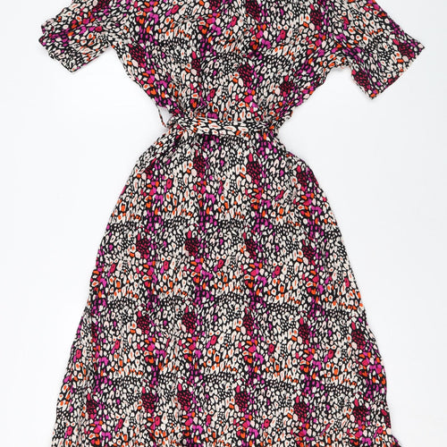 Marks and Spencer Womens Multicoloured Geometric Viscose Shirt Dress Size 8 Collared Button