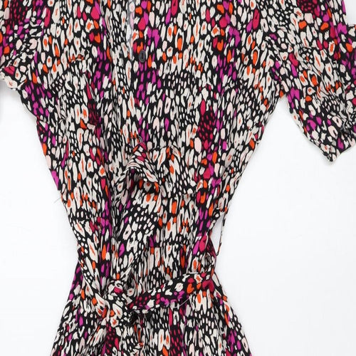 Marks and Spencer Womens Multicoloured Geometric Viscose Shirt Dress Size 8 Collared Button