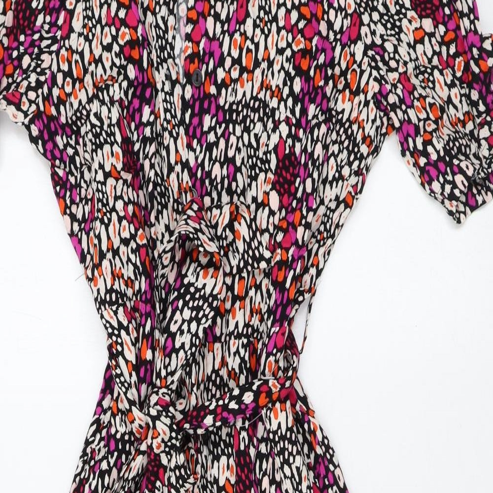 Marks and Spencer Womens Multicoloured Geometric Viscose Shirt Dress Size 8 Collared Button