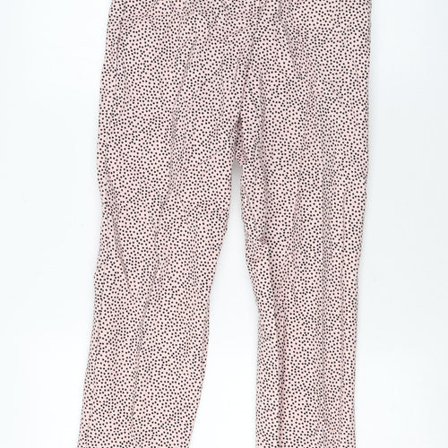 Marks and Spencer Womens Pink Polka Dot Cotton Trousers Size 6 L29 in Regular Zip