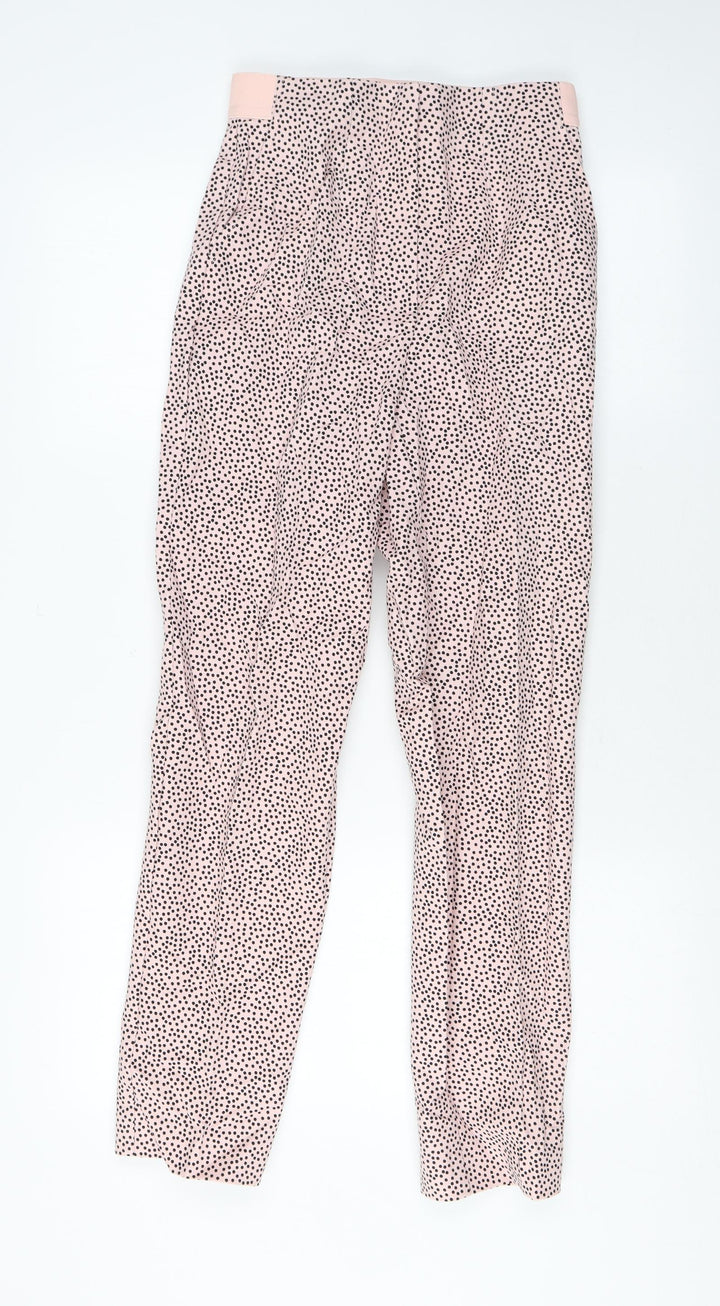 Marks and Spencer Womens Pink Polka Dot Cotton Trousers Size 6 L29 in Regular Zip