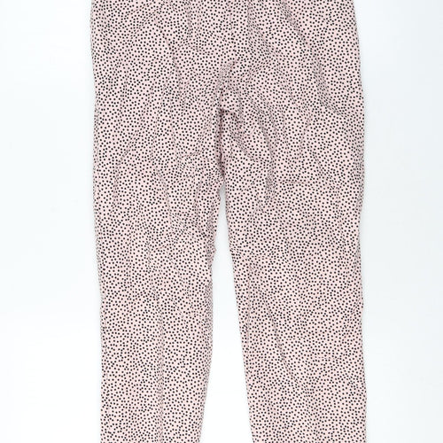 Marks and Spencer Womens Pink Polka Dot Cotton Trousers Size 6 L29 in Regular Zip