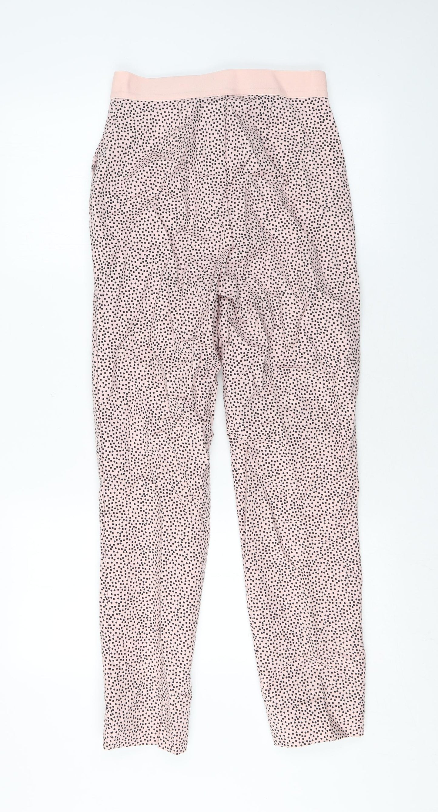 Marks and Spencer Womens Pink Polka Dot Cotton Trousers Size 6 L29 in Regular Zip