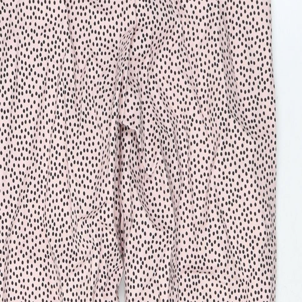 Marks and Spencer Womens Pink Polka Dot Cotton Trousers Size 6 L29 in Regular Zip