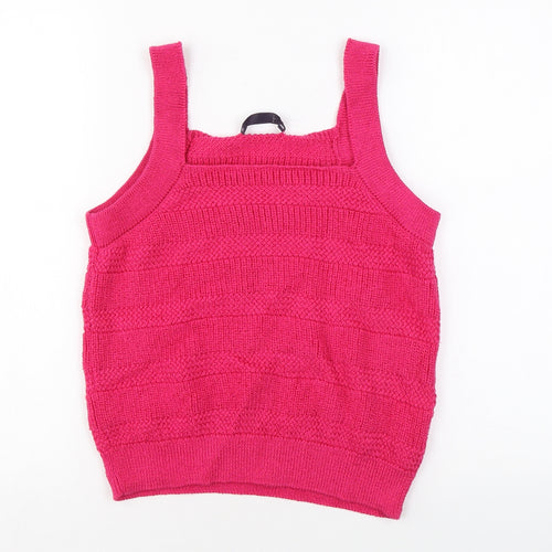 Marks and Spencer Womens Pink Geometric Cotton Basic Tank Size M Square Neck