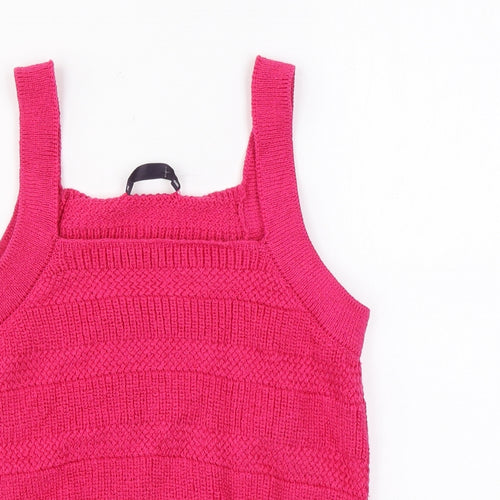 Marks and Spencer Womens Pink Geometric Cotton Basic Tank Size M Square Neck