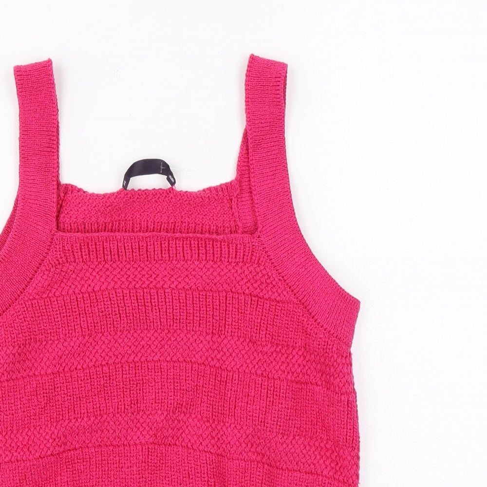 Marks and Spencer Womens Pink Geometric Cotton Basic Tank Size M Square Neck