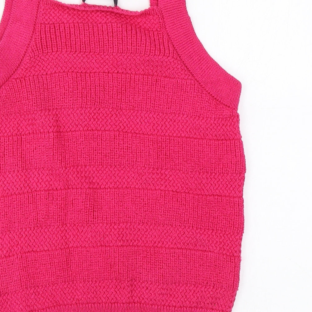 Marks and Spencer Womens Pink Geometric Cotton Basic Tank Size M Square Neck