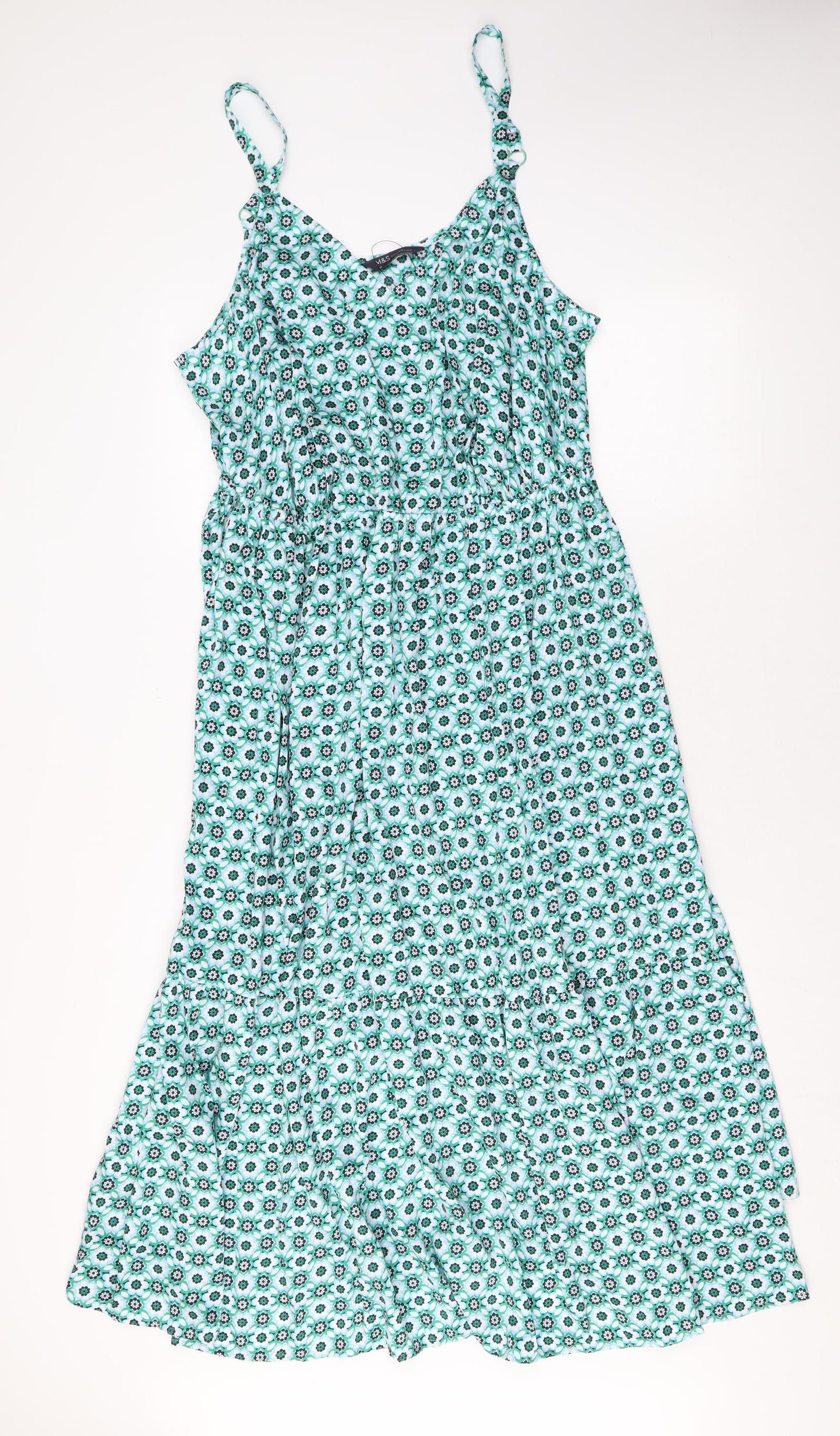 Marks and Spencer Womens Blue Floral Polyester Maxi Size 22 Square Neck Pullover