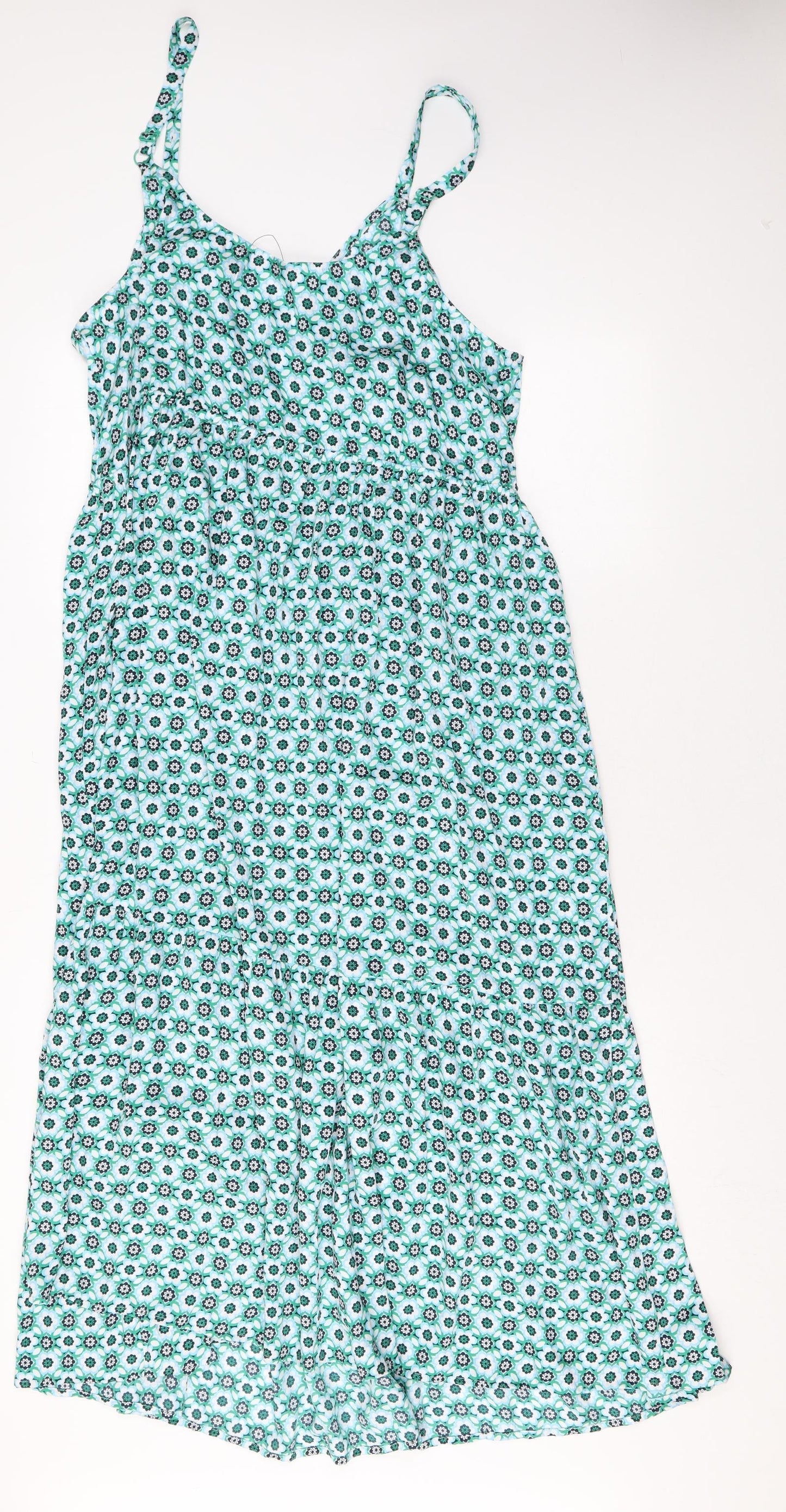 Marks and Spencer Womens Blue Floral Polyester Maxi Size 22 Square Neck Pullover
