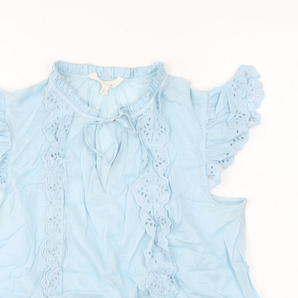 Marks and Spencer Womens Blue Cotton Basic T-Shirt Size 14 Round Neck