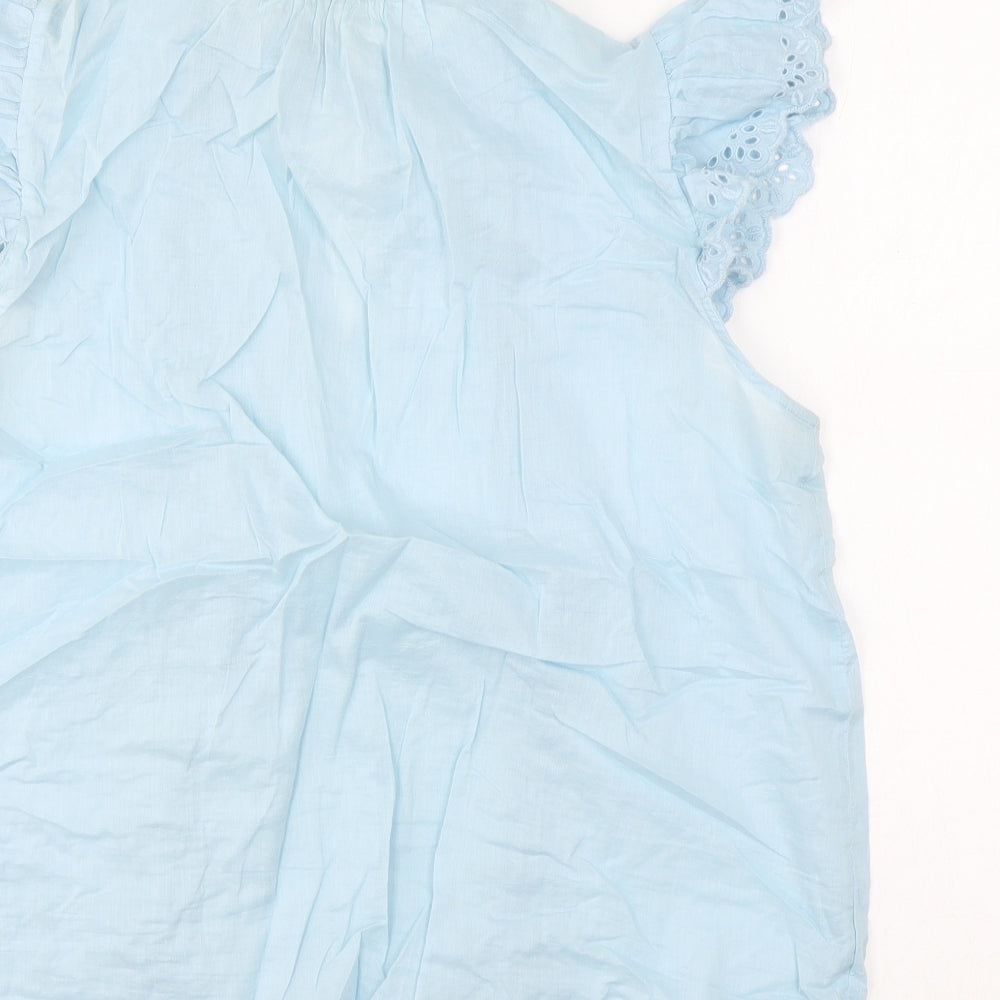 Marks and Spencer Womens Blue Cotton Basic T-Shirt Size 14 Round Neck