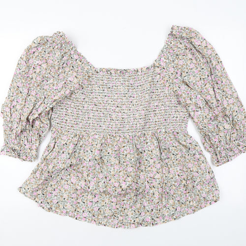 Marks and Spencer Womens Multicoloured Floral Cotton Basic Blouse Size 16 Square Neck