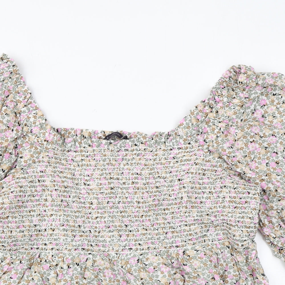 Marks and Spencer Womens Multicoloured Floral Cotton Basic Blouse Size 16 Square Neck