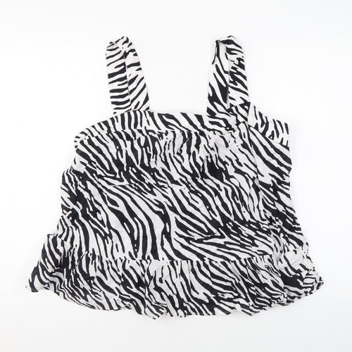 Marks and Spencer Womens Black Animal Print Cotton Basic Tank Size 18 Square Neck - Zebra Print