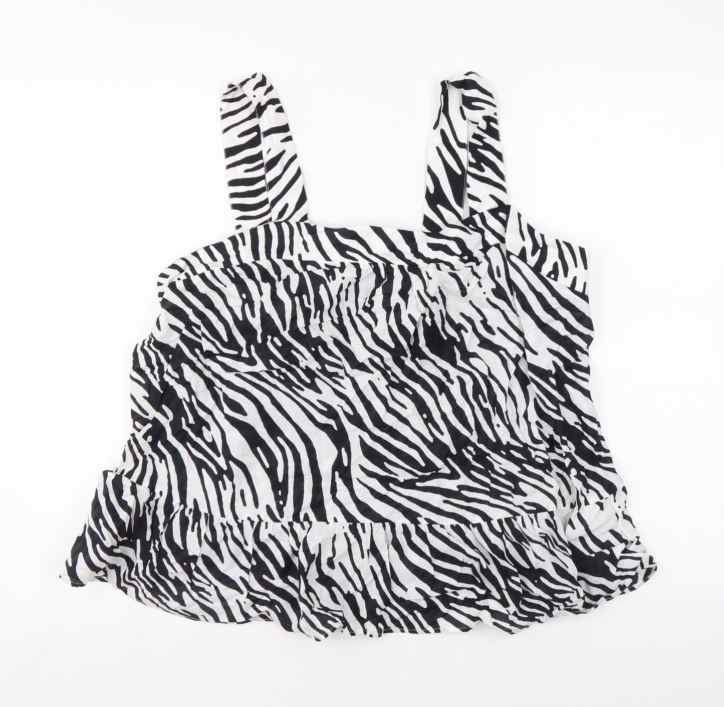 Marks and Spencer Womens Black Animal Print Cotton Basic Tank Size 18 Square Neck - Zebra Print