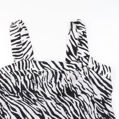 Marks and Spencer Womens Black Animal Print Cotton Basic Tank Size 18 Square Neck - Zebra Print