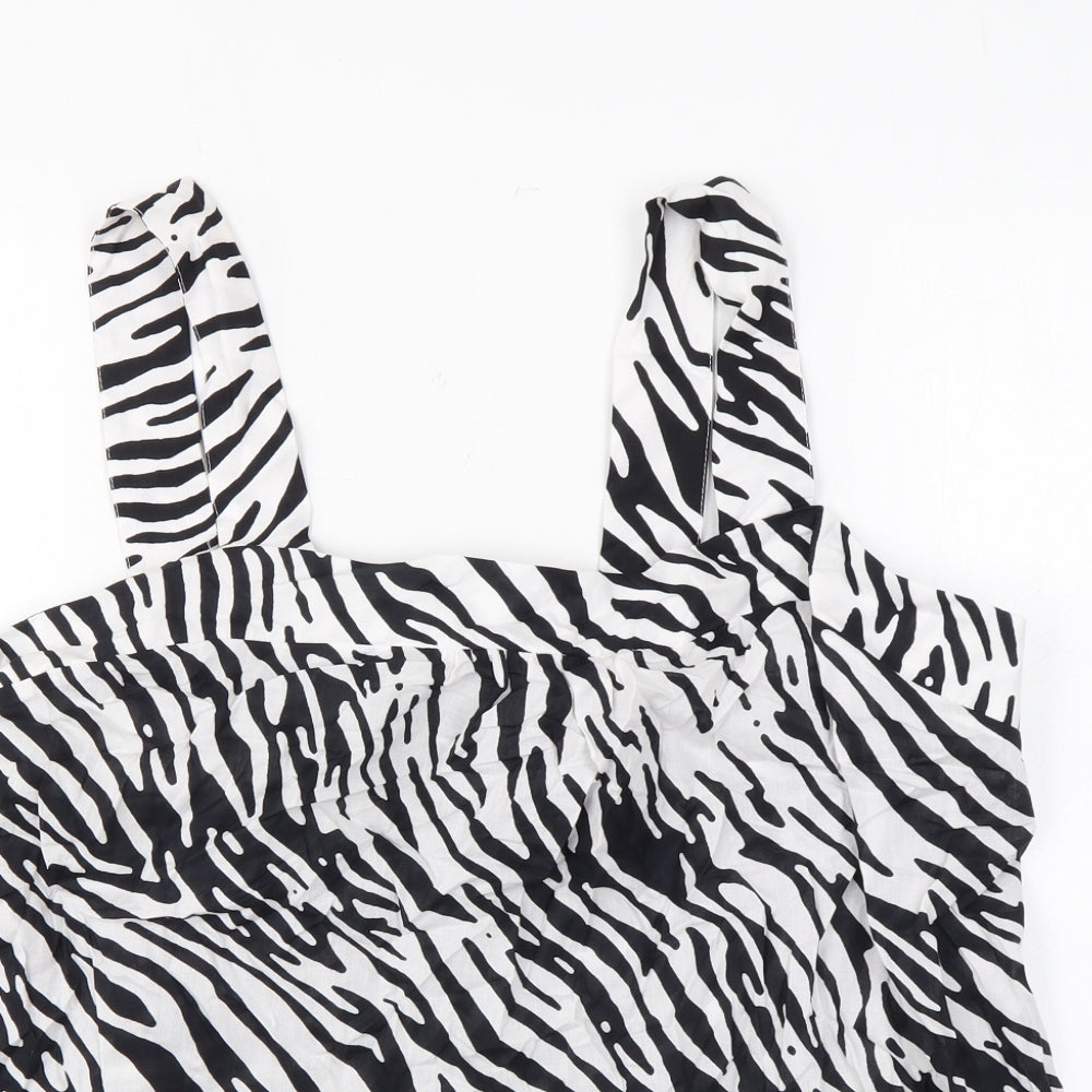 Marks and Spencer Womens Black Animal Print Cotton Basic Tank Size 18 Square Neck - Zebra Print