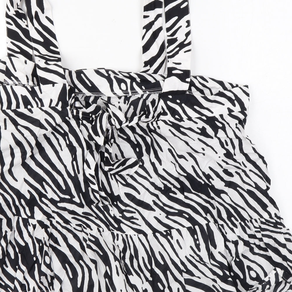 Marks and Spencer Womens Black Animal Print Cotton Basic Tank Size 18 Square Neck - Zebra Print