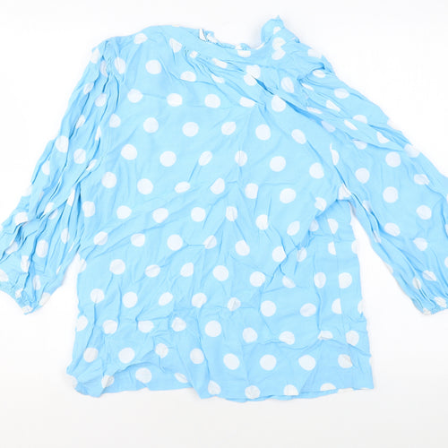 Marks and Spencer Womens Blue Polka Dot Viscose Basic Blouse Size 14 V-Neck