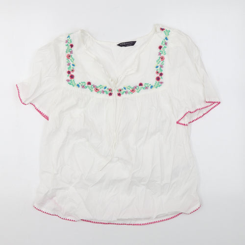 Marks and Spencer Womens White Cotton Basic T-Shirt Size 6 Round Neck