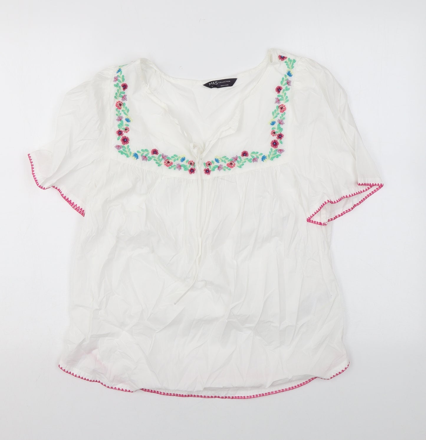 Marks and Spencer Womens White Cotton Basic T-Shirt Size 6 Round Neck