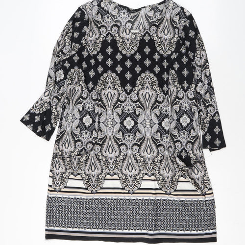 Wallis Womens Black Paisley Polyester A-Line Size M Round Neck Pullover